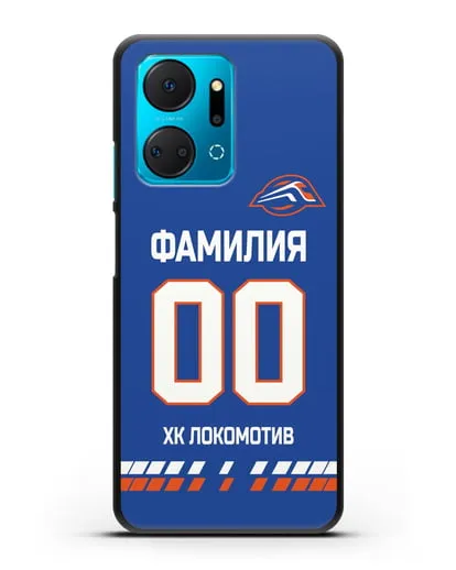 Чехол ХК Локомотив-Орша с фамилией и номером (сезон 2019-2020) синяя форма силиконовый для Honor X7a Plus
