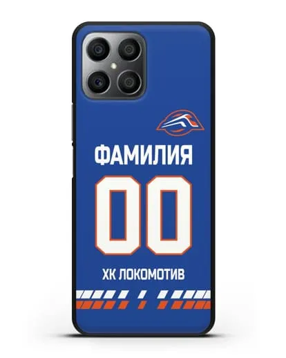 Чехол ХК Локомотив-Орша с фамилией и номером (сезон 2019-2020) синяя форма силиконовый для Honor X8