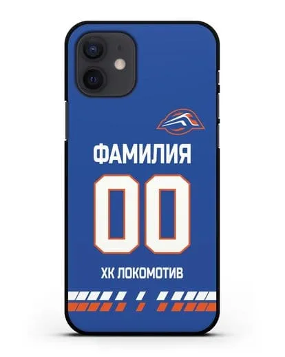 Чехол ХК Локомотив-Орша с фамилией и номером (сезон 2019-2020) синяя форма силиконовый для iPhone 12