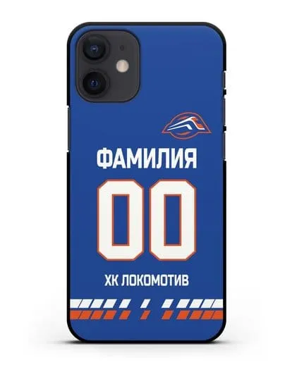 Чехол ХК Локомотив-Орша с фамилией и номером (сезон 2019-2020) синяя форма силиконовый для iPhone 12 mini