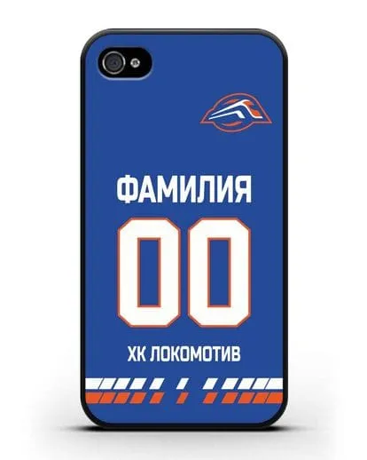 Чехол ХК Локомотив-Орша с фамилией и номером (сезон 2019-2020) синяя форма силиконовый для iPhone 4/4s