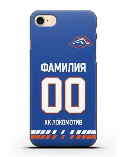 Чехол ХК Локомотив-Орша с фамилией и номером (сезон 2019-2020) синяя форма силиконовый для iPhone 8