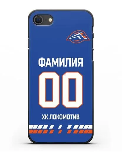 Чехол ХК Локомотив-Орша с фамилией и номером (сезон 2019-2020) синяя форма силиконовый для iPhone SE 2020