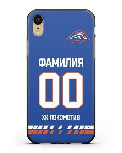 Чехол ХК Локомотив-Орша с фамилией и номером (сезон 2019-2020) синяя форма силиконовый для iPhone XR