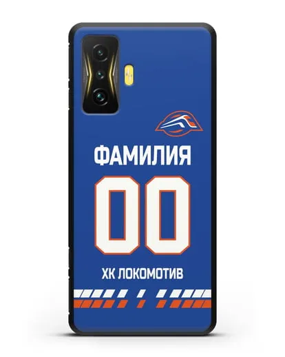Чехол ХК Локомотив-Орша с фамилией и номером (сезон 2019-2020) синяя форма силиконовый для Xiaomi Poco F4 GT