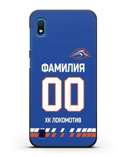 Чехол ХК Локомотив-Орша с фамилией и номером (сезон 2019-2020) синяя форма силиконовый для Samsung Galaxy A10 [SM-A105F]