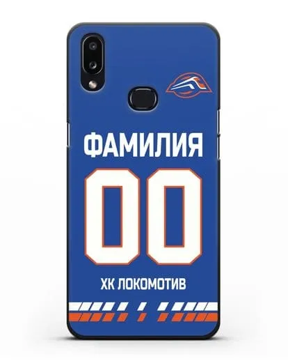Чехол ХК Локомотив-Орша с фамилией и номером (сезон 2019-2020) синяя форма силиконовый для Samsung Galaxy A10s [SM-F107F]