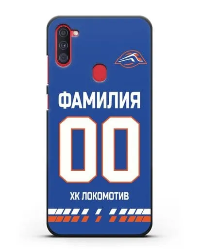 Чехол ХК Локомотив-Орша с фамилией и номером (сезон 2019-2020) синяя форма силиконовый для Samsung Galaxy A11 [SM-A115F]