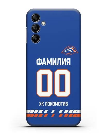 Чехол ХК Локомотив-Орша с фамилией и номером (сезон 2019-2020) синяя форма силиконовый для Samsung Galaxy A14 [SM-A145]