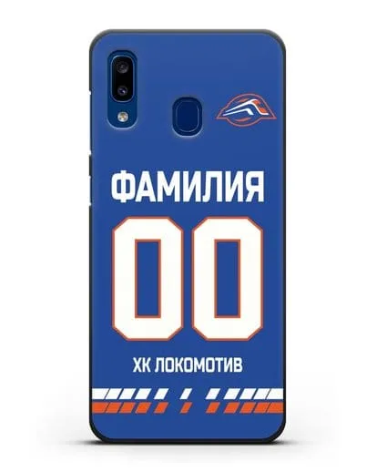 Чехол ХК Локомотив-Орша с фамилией и номером (сезон 2019-2020) синяя форма силиконовый для Samsung Galaxy A20 [SM-A205FN]