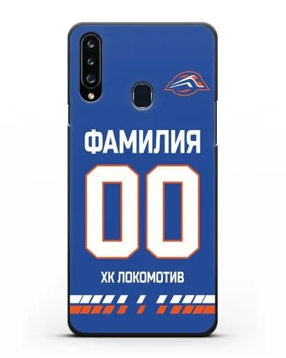 Чехол ХК Локомотив-Орша с фамилией и номером (сезон 2019-2020) синяя форма силиконовый для Samsung Galaxy A20s [SM-A207FN]