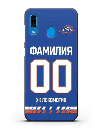 Чехол ХК Локомотив-Орша с фамилией и номером (сезон 2019-2020) синяя форма силиконовый для Samsung Galaxy A30 [SM-A305FN]