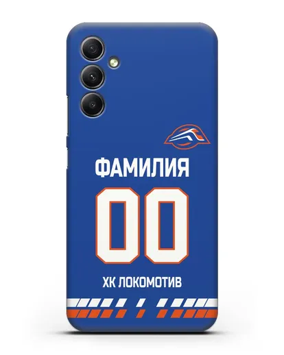 Чехол ХК Локомотив-Орша с фамилией и номером (сезон 2019-2020) синяя форма силиконовый для Samsung Galaxy A34 [SM-A346]