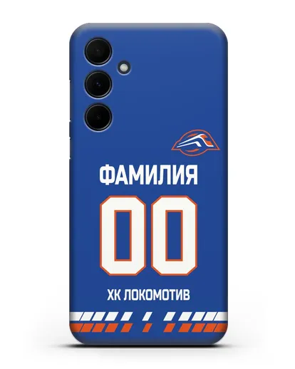 Чехол ХК Локомотив-Орша с фамилией и номером (сезон 2019-2020) синяя форма силиконовый для Samsung Galaxy A35 [SM-A356]