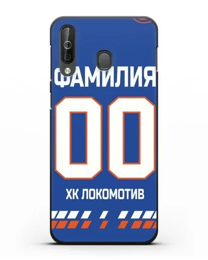 Чехол ХК Локомотив-Орша с фамилией и номером (сезон 2019-2020) синяя форма силиконовый для Samsung Galaxy A40s [SM-A507FN]