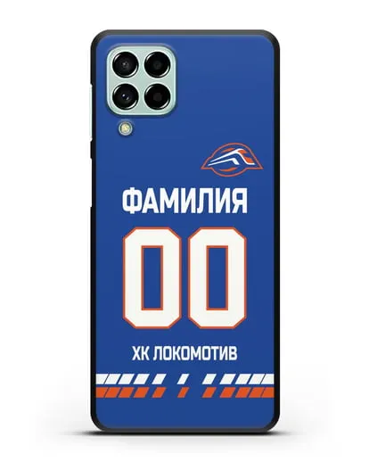 Чехол ХК Локомотив-Орша с фамилией и номером (сезон 2019-2020) синяя форма силиконовый для Samsung Galaxy M33 [SM-M336]