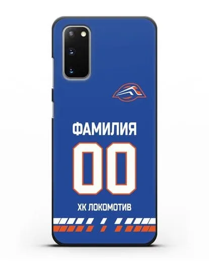 Чехол ХК Локомотив-Орша с фамилией и номером (сезон 2019-2020) синяя форма силиконовый для Samsung Galaxy S20 [SM-G980F]