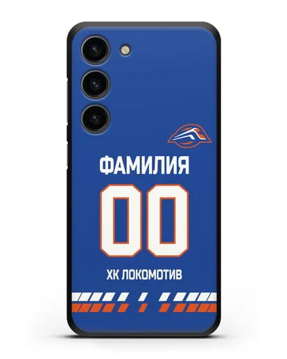 Чехол ХК Локомотив-Орша с фамилией и номером (сезон 2019-2020) синяя форма силиконовый для Samsung Galaxy S23 [SM-S911]
