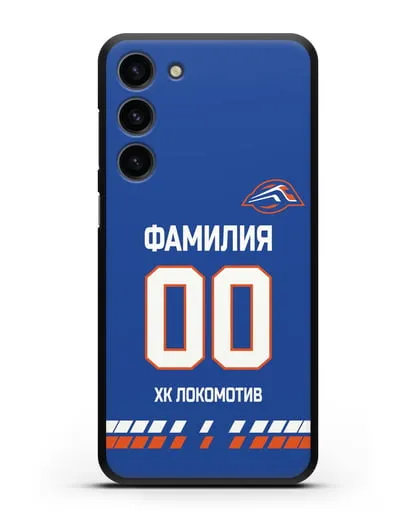 Чехол ХК Локомотив-Орша с фамилией и номером (сезон 2019-2020) синяя форма силиконовый для Samsung Galaxy S23 Plus [SM-S916]