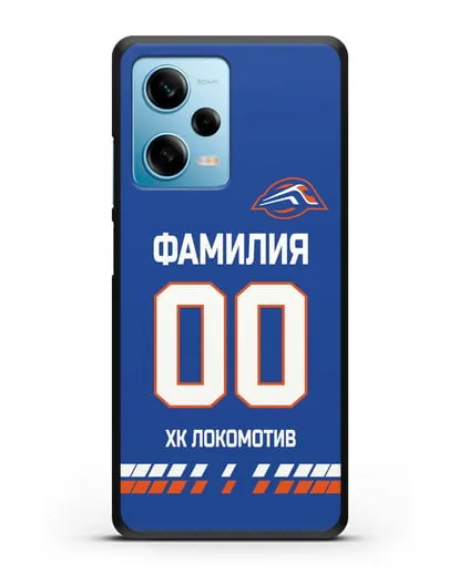 Чехол ХК Локомотив-Орша с фамилией и номером (сезон 2019-2020) синяя форма силиконовый для Xiaomi Redmi Note 12 5G