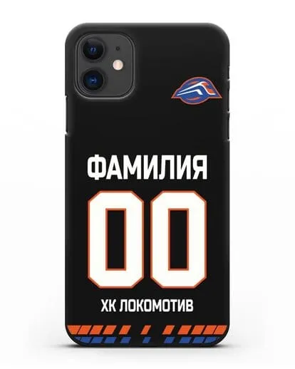 Чехол ХК Локомотив-Орша с фамилией и номером (сезон 2019-2020) черная форма силиконовый для iPhone 11