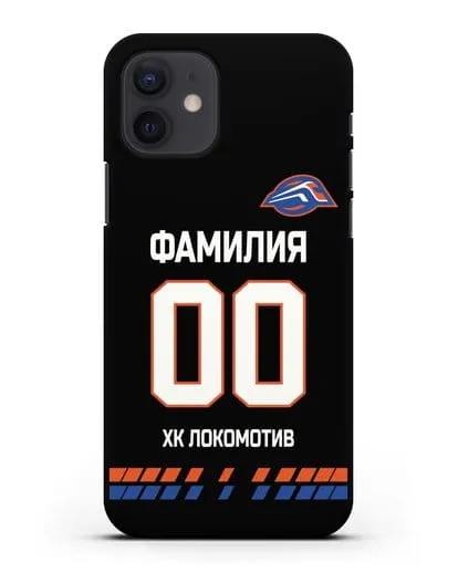 Чехол ХК Локомотив-Орша с фамилией и номером (сезон 2019-2020) черная форма силиконовый для iPhone 12