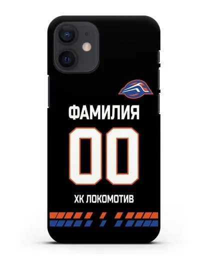 Чехол ХК Локомотив-Орша с фамилией и номером (сезон 2019-2020) черная форма силиконовый для iPhone 12 mini