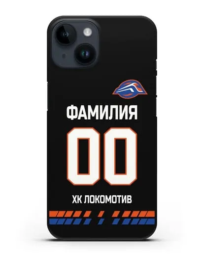 Чехол ХК Локомотив-Орша с фамилией и номером (сезон 2019-2020) черная форма силиконовый для iPhone 14