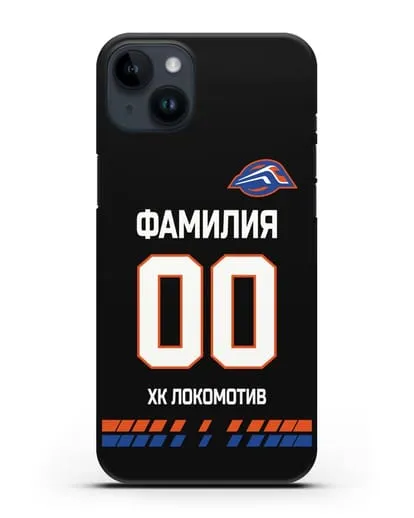 Чехол ХК Локомотив-Орша с фамилией и номером (сезон 2019-2020) черная форма силиконовый для iPhone 14 Plus