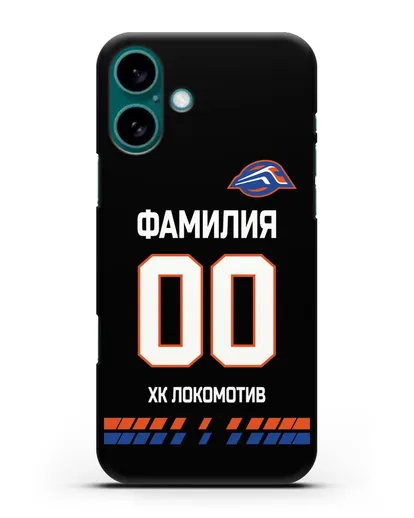 Чехол ХК Локомотив-Орша с фамилией и номером (сезон 2019-2020) черная форма силиконовый для iPhone 16 Plus
