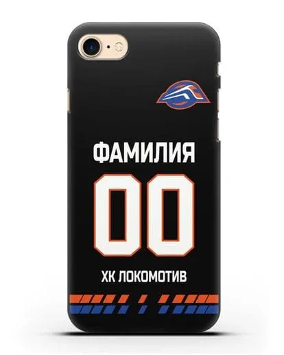 Чехол ХК Локомотив-Орша с фамилией и номером (сезон 2019-2020) черная форма силиконовый для iPhone 8