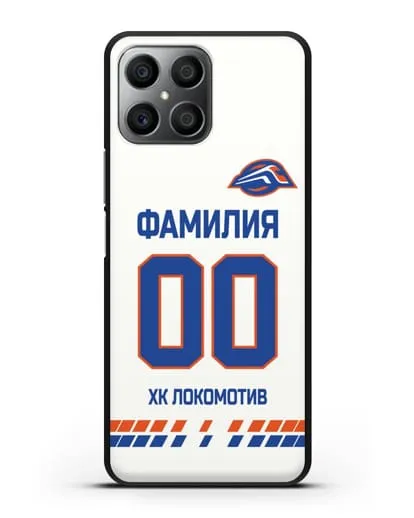 Чехол ХК Локомотив-Орша с фамилией и номером (сезон 2019-2020) белая форма силиконовый для Honor X8