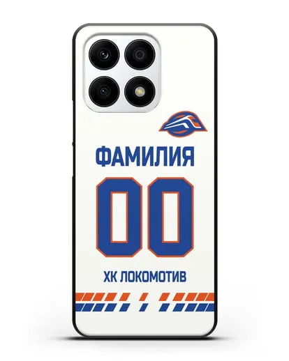 Чехол ХК Локомотив-Орша с фамилией и номером (сезон 2019-2020) белая форма силиконовый для Honor X8a