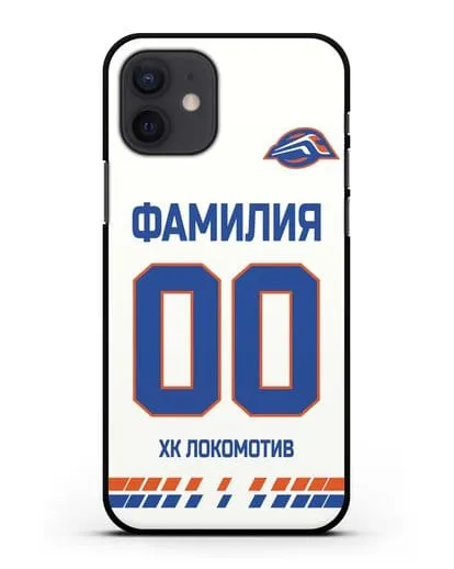 Чехол ХК Локомотив-Орша с фамилией и номером (сезон 2019-2020) белая форма силиконовый для iPhone 12