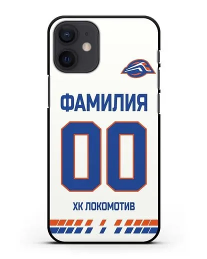 Чехол ХК Локомотив-Орша с фамилией и номером (сезон 2019-2020) белая форма силиконовый для iPhone 12 mini