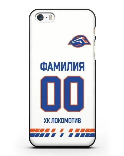 Чехол ХК Локомотив-Орша с фамилией и номером (сезон 2019-2020) белая форма силиконовый для iPhone 5/5s/SE