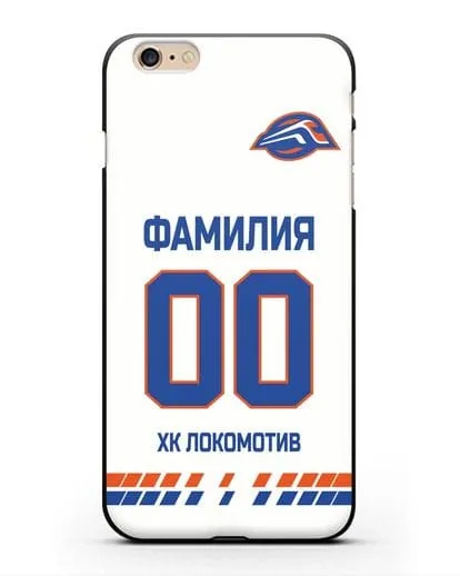 Чехол ХК Локомотив-Орша с фамилией и номером (сезон 2019-2020) белая форма силиконовый для iPhone 6 Plus