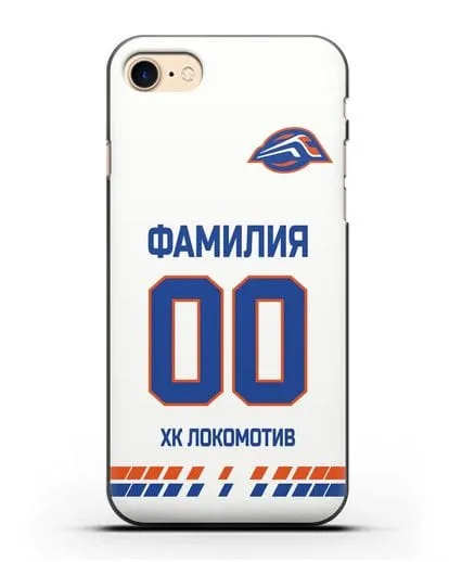 Чехол ХК Локомотив-Орша с фамилией и номером (сезон 2019-2020) белая форма силиконовый для iPhone 8