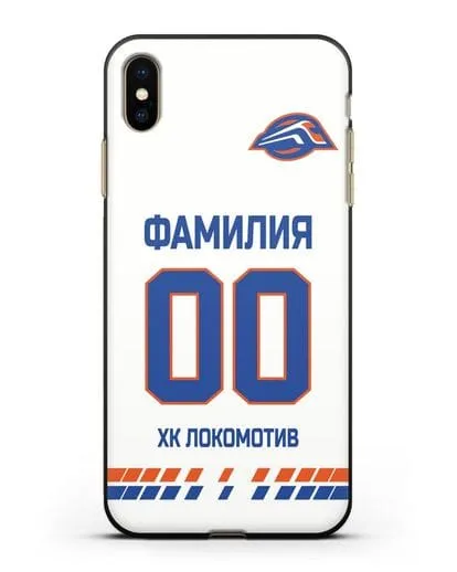 Чехол ХК Локомотив-Орша с фамилией и номером (сезон 2019-2020) белая форма силиконовый для iPhone XS Max