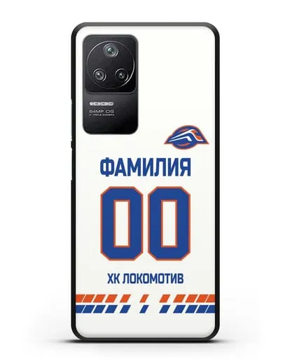 Чехол ХК Локомотив-Орша с фамилией и номером (сезон 2019-2020) белая форма силиконовый для Xiaomi Poco F4