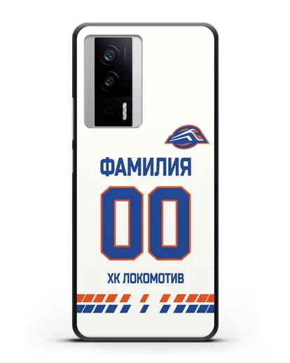 Чехол ХК Локомотив-Орша с фамилией и номером (сезон 2019-2020) белая форма силиконовый для Xiaomi Poco F5 Pro