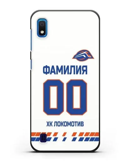 Чехол ХК Локомотив-Орша с фамилией и номером (сезон 2019-2020) белая форма силиконовый для Samsung Galaxy A10 [SM-A105F]