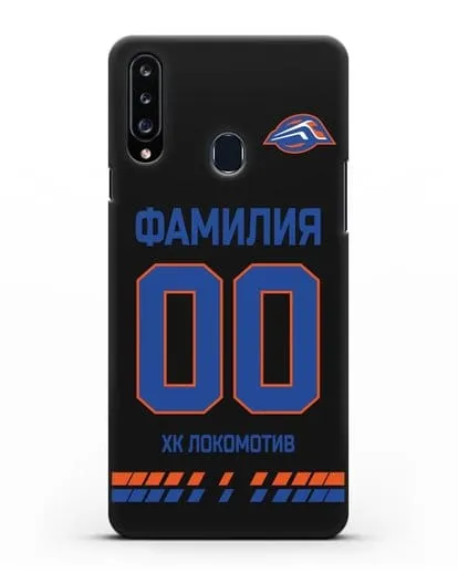 Чехол ХК Локомотив-Орша с фамилией и номером (сезон 2019-2020) белая форма силиконовый для Samsung Galaxy A20s [SM-A207FN]