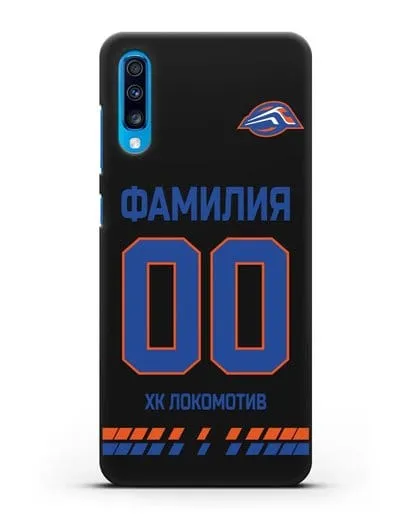 Чехол ХК Локомотив-Орша с фамилией и номером (сезон 2019-2020) белая форма силиконовый для Samsung Galaxy A70 [SM-A705F]