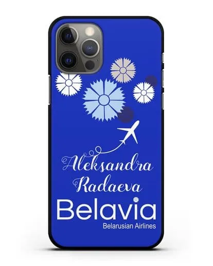 Именной чехол с корпоративной символикой Белавиа силиконовый для iPhone 12 Pro
