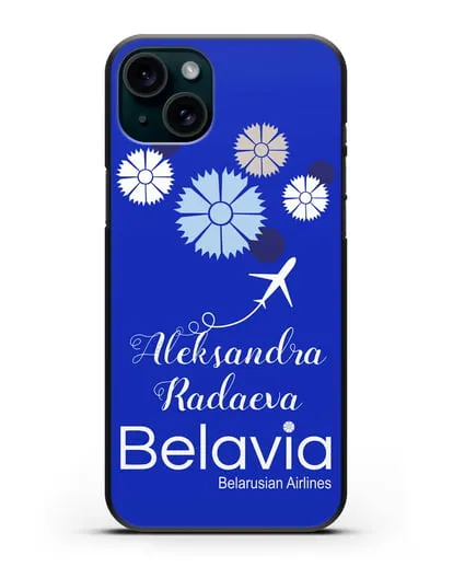 Именной чехол с корпоративной символикой Белавиа силиконовый для iPhone 15 Plus