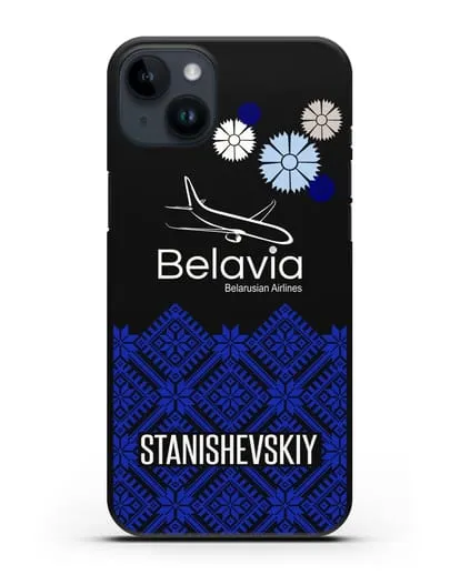 Именной чехол с белорусским орнаментом и символикой Белавиа силиконовый для iPhone 14 Plus