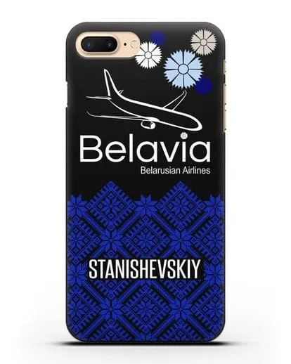 Именной чехол с белорусским орнаментом и символикой Белавиа силиконовый для iPhone 7 Plus