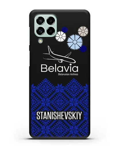 Именной чехол с белорусским орнаментом и символикой Белавиа силиконовый для Samsung Galaxy M53 [SM-M536]