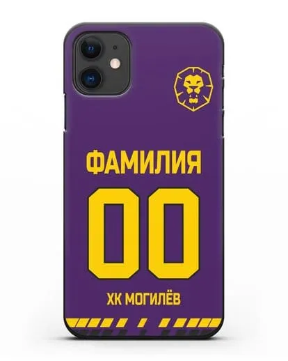 Чехол ХК Могилев с фамилией и номером (сезон 2019-2020) фиолетовая форма силиконовый для iPhone 11